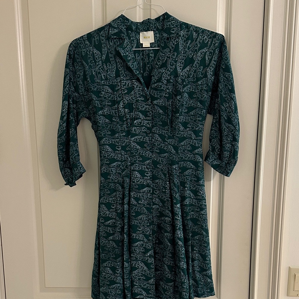 Maeve Green Patterned 3/4 Sleeve Dress